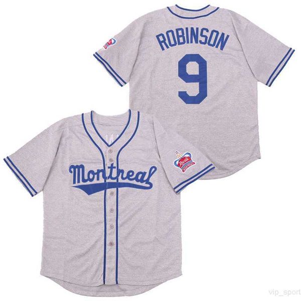 Hommes Film 9 Jackie Robinson Jerseys les Royals de Montréal 1946 Baseball Cool Base Gris Équipe Couleur Cousu Respirant Pur Coton Top Qualité