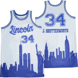 Baloncesto de películas de hombres Lincoln College 34 Jesus Shuttlesworth Jersey Hombres UConn Connecticut Huskies Hip Hop High School Color Team White All Stitched University Top