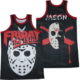 Men Movie Basketball Voorhees Jason Vrijdag de 13e Jersey High School Hip Hop College Color Team Zwart Ademend voor Sport Fans University Borduurwerk en naaien