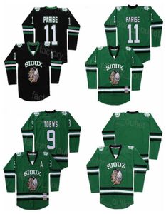 Hommes Film Ice Hockey College 11 Zach Parise Jersey Dakota du Nord Fighting Sioux 9 Jonathan Toews Team Vert Noir Couleur Vintage All5938354