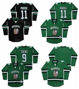 Hommes Film Ice Hockey College 11 Zach Parise Jersey Dakota du Nord Fighting Sioux 9 Jonathan Toews Team Vert Noir Couleur Vintage All7864063