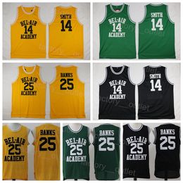 MEN MILIES VAN DE VERSE PRINCE BASKBALL 14 Will Smith Jersey 25 Carlton Banks of Bel-Air El Air Academy Yellow Shirt Black Green TV Sitcom Kleding Gestikte teamkleur