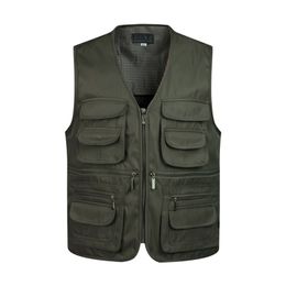 Hommes multi-poches classique gilet mâle sans manches déchargement solide manteau de travail gilet pographe tactique maille gilet veste 211105