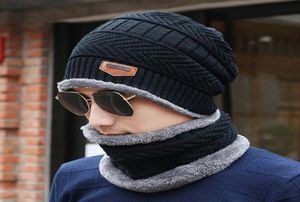 Hommes multifonction en plein air garder au chaud chapeau écharpe ensemble automne hiver deux pièces Ski mode coupe-vent randonnée doux tricot laine 7916241