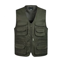 Gilet classique multi-poches pour hommes, sans manches, manteau solide, gilet de travail, veste tactique en maille, 240116