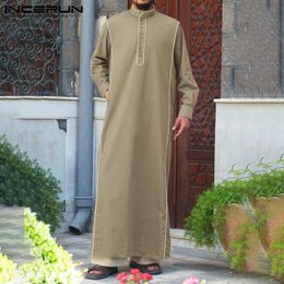 Mannen Moslimkleding Islamitische Kaftan Lange Mouwen Solid Button Stand Collar Saoedi-Arabië Heren Jubba Thobe Robe S-5XL Incerun