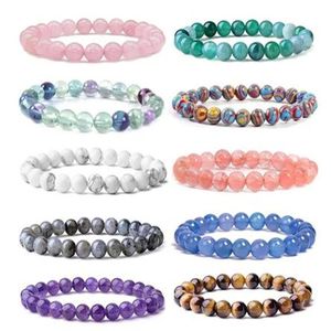 Pulseras de piedra Natural para hombre, Pulsera de ojo de tigre de energía curativa Natural, brazalete de cuentas de lapislázuli pulido de 8 MM, Pulsera elástica