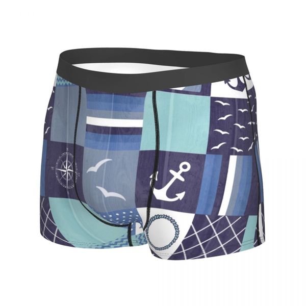 Hommes nautiques patchwork ancors motif sous-vêtements boussole humour boxer shorts bistie homme soft clubs s-xxl