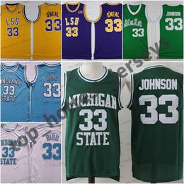 Indiana State Sycamores 33 Larry Bird White Jersey 33 Johnson Green LSU Tigers 33 Shaquille ONeal Michigan College Football Jerseys Mens All Stitched Shirts