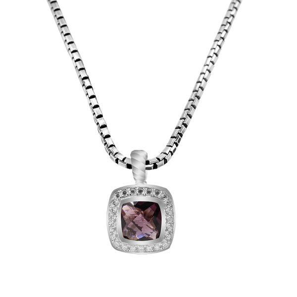 Collier pour homme en argent sterling 925 avec pendentif en améthyste 7 mm et chaîne en morganite