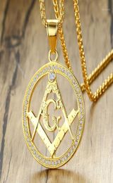 Men ketting masonisch hangende roestvrijstalen modeketen gouden ketting hiphop kristallen sieraden op de nek hele18721733