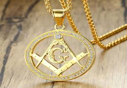 Collier masonic-en-acier en acier inoxydable chaîne de mode Gold Collier Hip Hop Bijoux en cristal sur le cou entier18252386