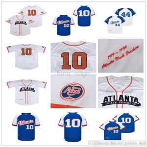 Men Negro League Black Atlanta Baseball Crackers Jersey 10 Team White Color Pinstripe Ademend Cool Base Embroidery and Sewing High