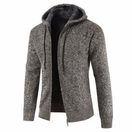Sweat-shirts pour hommes automne marque épais décontracté coton chapeau pull cardigan hommes hiver mode tricots vêtements d'extérieur chaud pull manteau