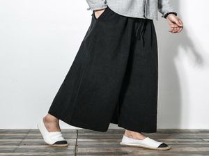 MANNEN NIEUW Katoen linnen breedbeenbroeken Japanse stijl Kimono mannelijke mode casual losse comfortabele broek rok pant y1905094618542