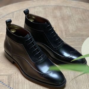 Mannen nieuwe mode echte lederen veter omhoog enkellaarzen puntige teen lage hakschoenen mannelijke casual klassieke retro -stijl chelsea laarzen