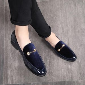 Mannen Nieuwe Loafers Blue Black Business Men Dress Shoes Handgemaakte slip-on round Toe gratis verzendgrootte 38-46