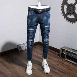 Mannen nieuwe skinny jeans maat 28 36 biker vernietigde gescheurde denim hiphop jeans broek voor mannelijke broek x0621