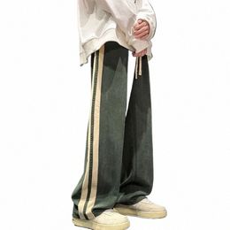 Hommes Nouveau rayé velours côtelé Baggy pantalons hommes Streetwear coréen Fi Casual Hip Hop Vintage Cargo pantalon lâche pantalon Joggers X8eM #