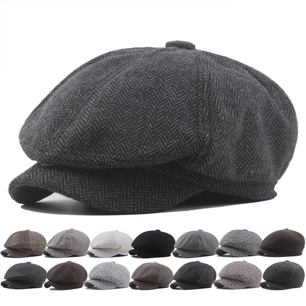 Män newboy hatt basker hattar ull vintage brittiska målare hattar kändis vinter basker casual stripe basker förare platt mössor