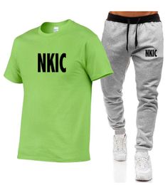 Hommes NKIC marque survêtement ensembles imprimer été ensemble vêtements vêtements de sport pour homme décontracté à manches courtes chemises shorts 2 pièces ensemble surdimensionné survêtement