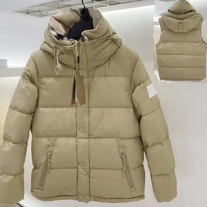 Men Nylon Puffer Down Jacket Lange afneembare mouwontwerper Zwart Kaki Male mannelijke zijde zijkant Zip Pocket Siliconen Patch Warm Coat