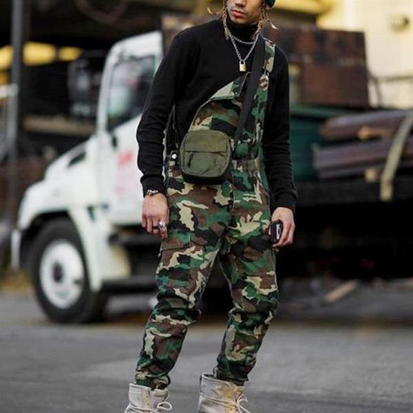 Hommes une épaule mode Jeans combinaison décontracté Camouflage imprimé Jeans combinaisons salopette survêtement Camo jarretelle Pant1216t