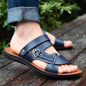 Sandales à bout ouvert pour hommes, chaussures de plage tendance, pantoufles d'été en cuir