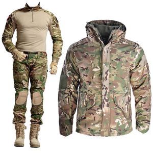 Men Outdoor Tactical Jacket+Pants+Shirts with Pads Hunting Coat Hooded Combat Uniform Military Tactical Airsoft Paintball Suits