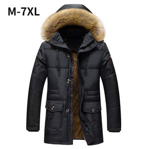 Hommes Outwear Vestes Hiver Épais Chaud Mâle Muti Couleur Patchwork À Capuche Col Montant Manteau Poches Casual 7XL 211126