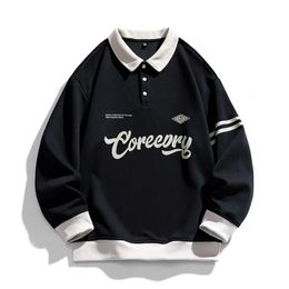Sweat-shirt à revers surdimensionné pour hommes, couleurs contrastées, Streetwear Hip Hop, uniforme de Baseball Harajuku, printemps, 240115