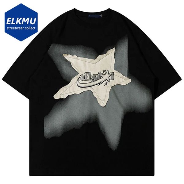 Hommes surdimensionné t-shirt étoile épissage Harajuku Streetwear t-shirts homme mode décontracté coton ample Hip Hop Y2K t-shirts hauts 240112