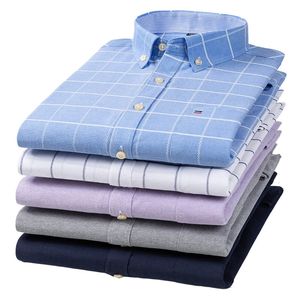 Hommes Oxford mode 100% coton à manches longues décontracté mince couleur unie Plaid imprimé rayure robe formelle chemise de grande taille 240112