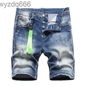 Mannen geschilderd denim shorts jeans zomerzak grote size casual noodlijdende gaten slanke fit heren korte broek broek broek dy1125 7no4