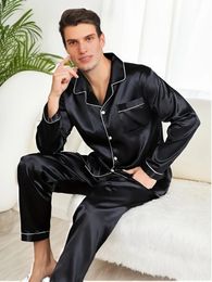 Men Pyjama Set Silk Satijnen slaapkleding voor man shirt lange mouw pijama mannelijke winter slapende huis nachtkleding grote size loungewear 240428