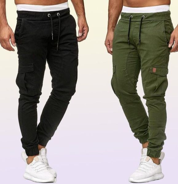 Hommes pantalons 95 coton Cargo pantalon style vêtement d'extérieur près du corps vêtements de sport pantalons de survêtement Joggers Sweats hommes kaki armée Green8792117