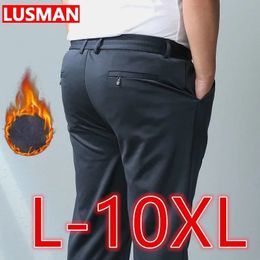 Mannen Broek Big Size 10XL Winter Warm Hoge Taille Sport Casual Broek Rekbare Stof Lange Broek Broek 240122