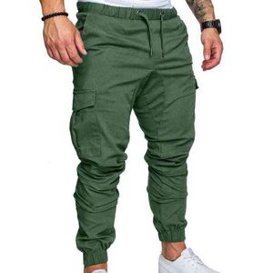 Hommes pantalons décontracté couleur unie poches taille cordon cheville attaché maigre Cargo pantalon hommes vêtements Streetwear pantalon H1223