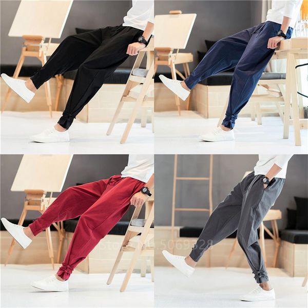 Hommes pantalons Style japonais samouraï Kimono Homme vêtements Cardigan chinois solide coton ample Plus bas adulte pantalon266G