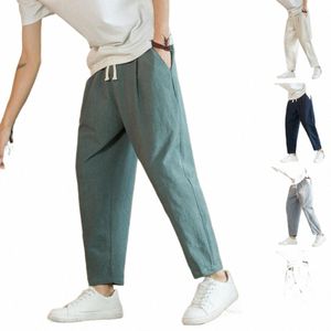 Herenbroeken Heren losse rechte trekkoord Negende broek met elastische taillezakken Ademende enkellange joggingbroek voor slijtage x0ih #