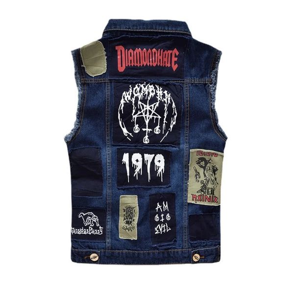 Hommes patchés de jean gilettes vestes vestes mode mâle fit couler en couches de denim gilets haut de rue trous jeans gilets taille s-5xl 240327