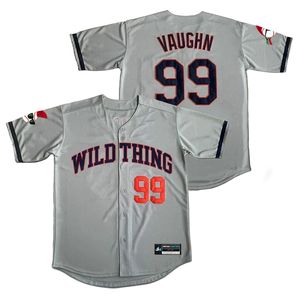 Livraison directe pas cher en gros hommes Ricky 'Wild Thing' Vaughn blanc gris cousu maillots de Baseball
