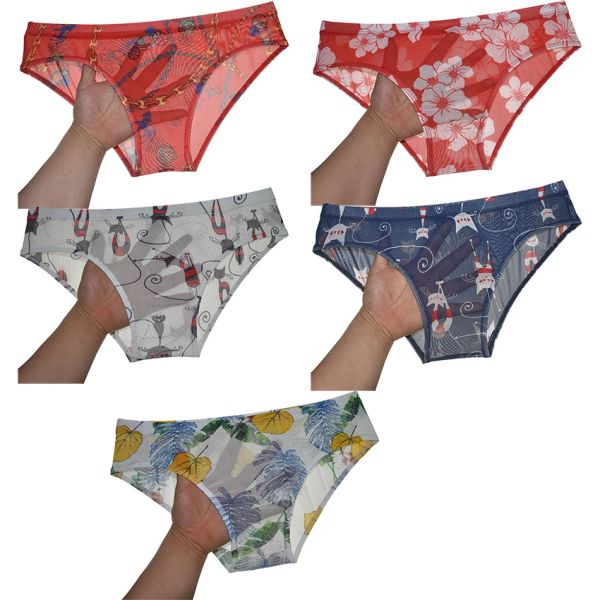 Patrón de hombres Calzoncillos de malla Ropa interior Floral Hipster Espalda completa Breve Bolsa de bikini transparente Calzoncillos elásticos sexy Leggings Mini Boxer Brief