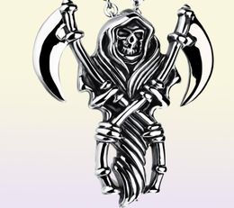 Hommes Pendentif Colliers Grim Reaper Squelette Mort Hip Hop Rétro Cool Rock Roll Faucille 316L En Acier Inoxydable Steampunk Designer Acces5658625