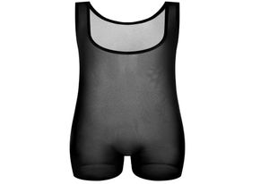Men Perspectief Lingerie Mesh Bodysuit Sheer Tee Tank Top Vest Body Shapers Black Beige MLXL2703054