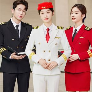 Men Pilot Uniform Air Captain Jacket Pants Airline Woman Top Trousers Security Guard Manager Costume Fight Attolen Roks Pak