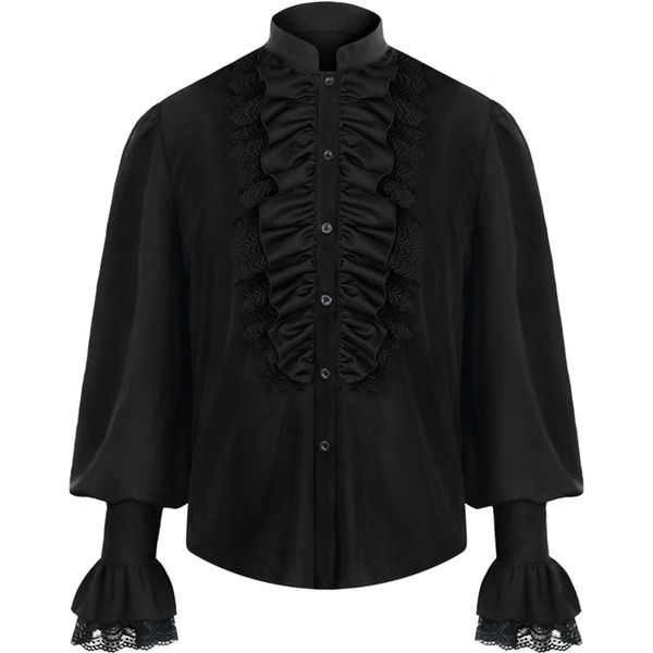 Camisa pirata para hombres Renacimiento victoriano steampunk gótico con volantes medieval halloween cosplay ropa chemise tops 220322