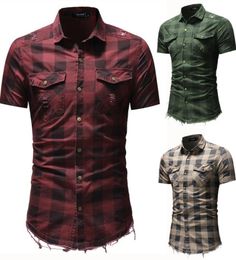 Chemises à carreaux pour hommes Shirts à collier à manches courtes à manches courtes à manches courtes avec des poches 3 couleurs Shirt en jean déchiré plus 3951345