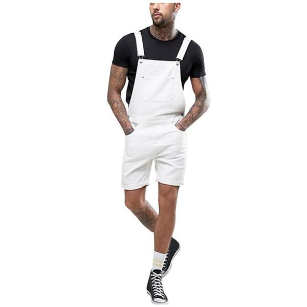 Hommes Plus poche blanc jean combinaison Streetwear ensemble jarretelle pantalon S-3XL jean skinny mode homme hombre243E