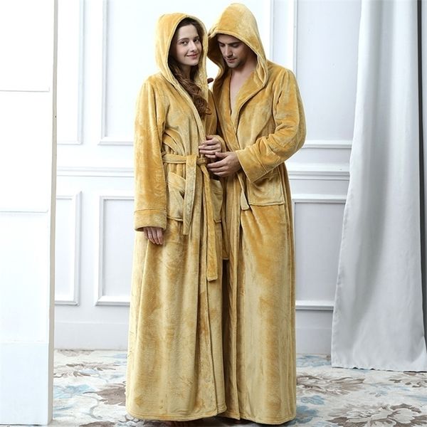 Hommes Plus Taille Long Chaud Flanelle Peignoir Hiver À Capuchon Corail Polaire Peignoir Hommes Nuit Vêtements De Nuit Femmes Robe De Chambre Robes Sexy 201109